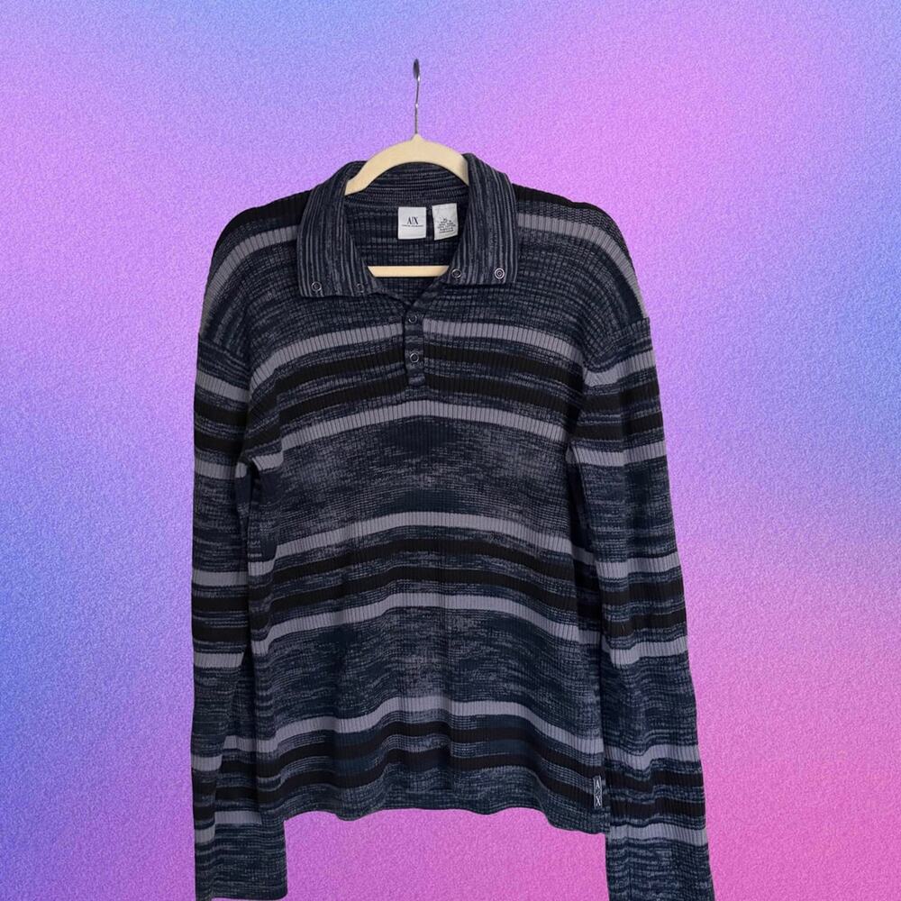 Armani Exchange Vintage Striped Cotton Polo Knit Sweater XL